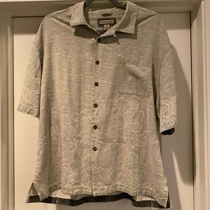 JAMAICA‎ JAXX Mens Hawaiian Shirt Size XL 100% Silk Striped Light Sage Green